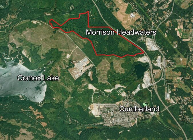 Map indicating location and boundaries of Morrison Creek Headwaters protected area